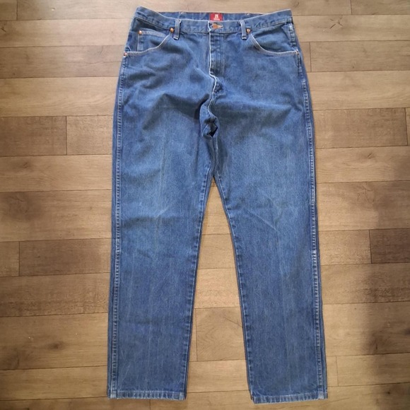 Other - Mens blue denim jeans leather patch copper rivets great workwear casual